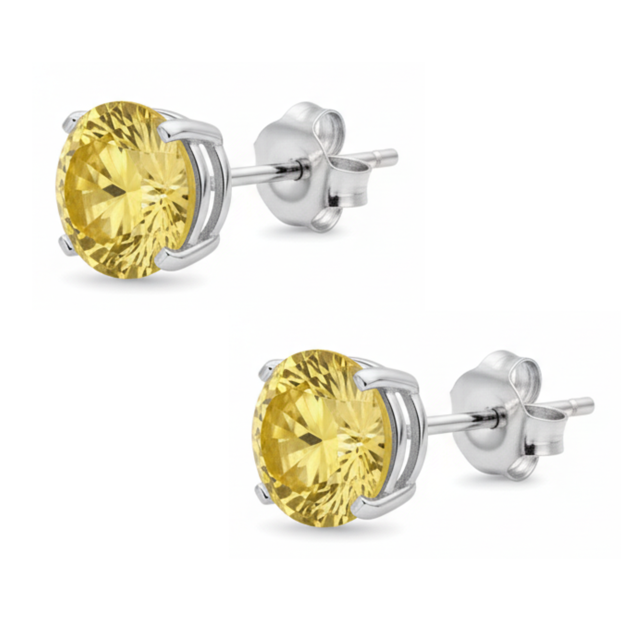 Earrings - Sterling Silver Rhodium Plated Citrine Cubic Zirconia Round Cut Studs (5mm)
