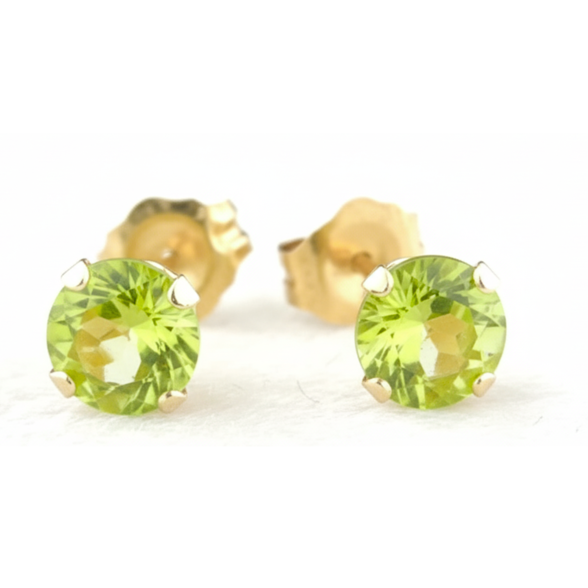 Earrings - Sterling Silver Gold Plated Peridot Cubic Zirconia Round Cut Studs (6mm)