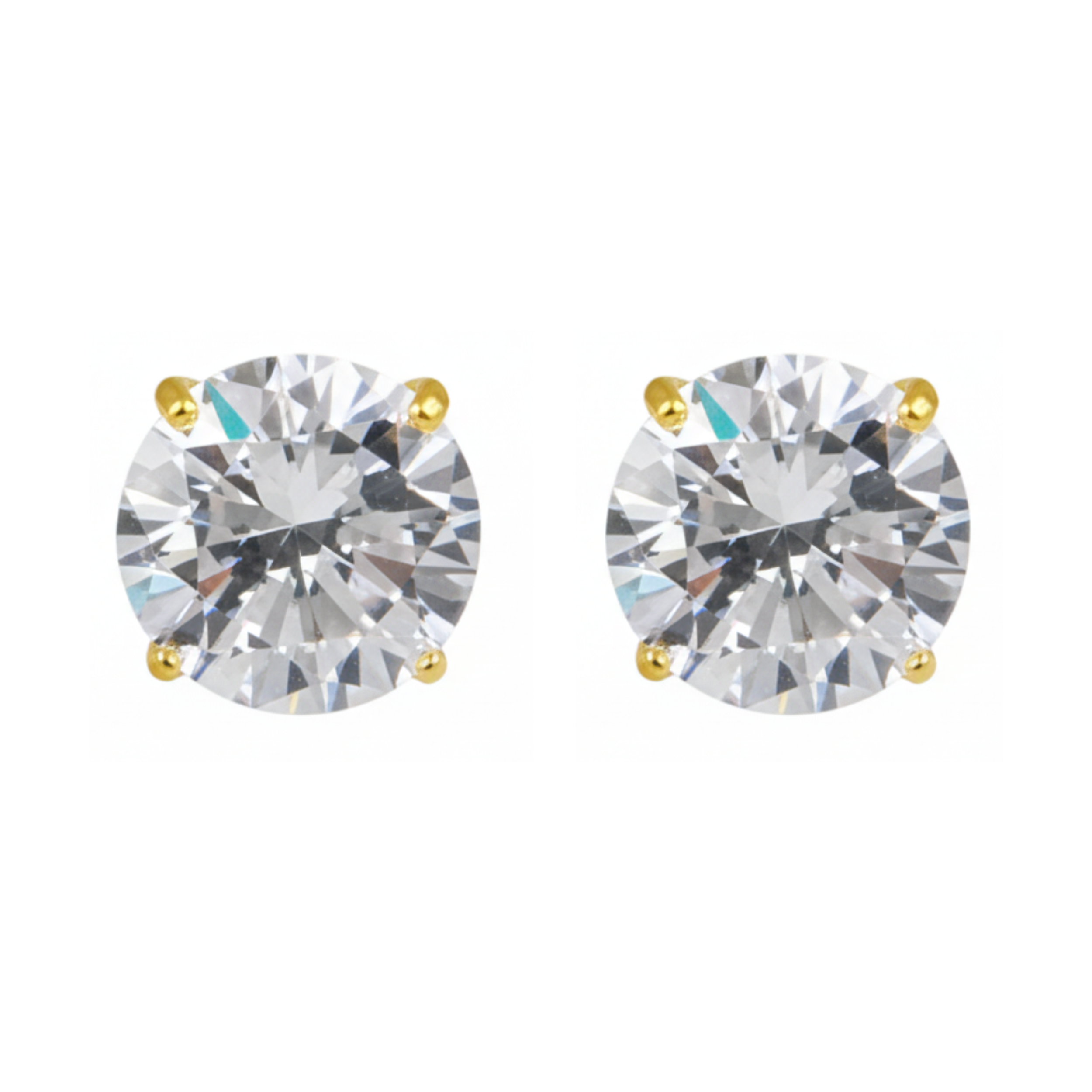 Earrings - Sterling Silver Gold Plated Clear Cubic Zirconia Round Cut Studs (5mm)