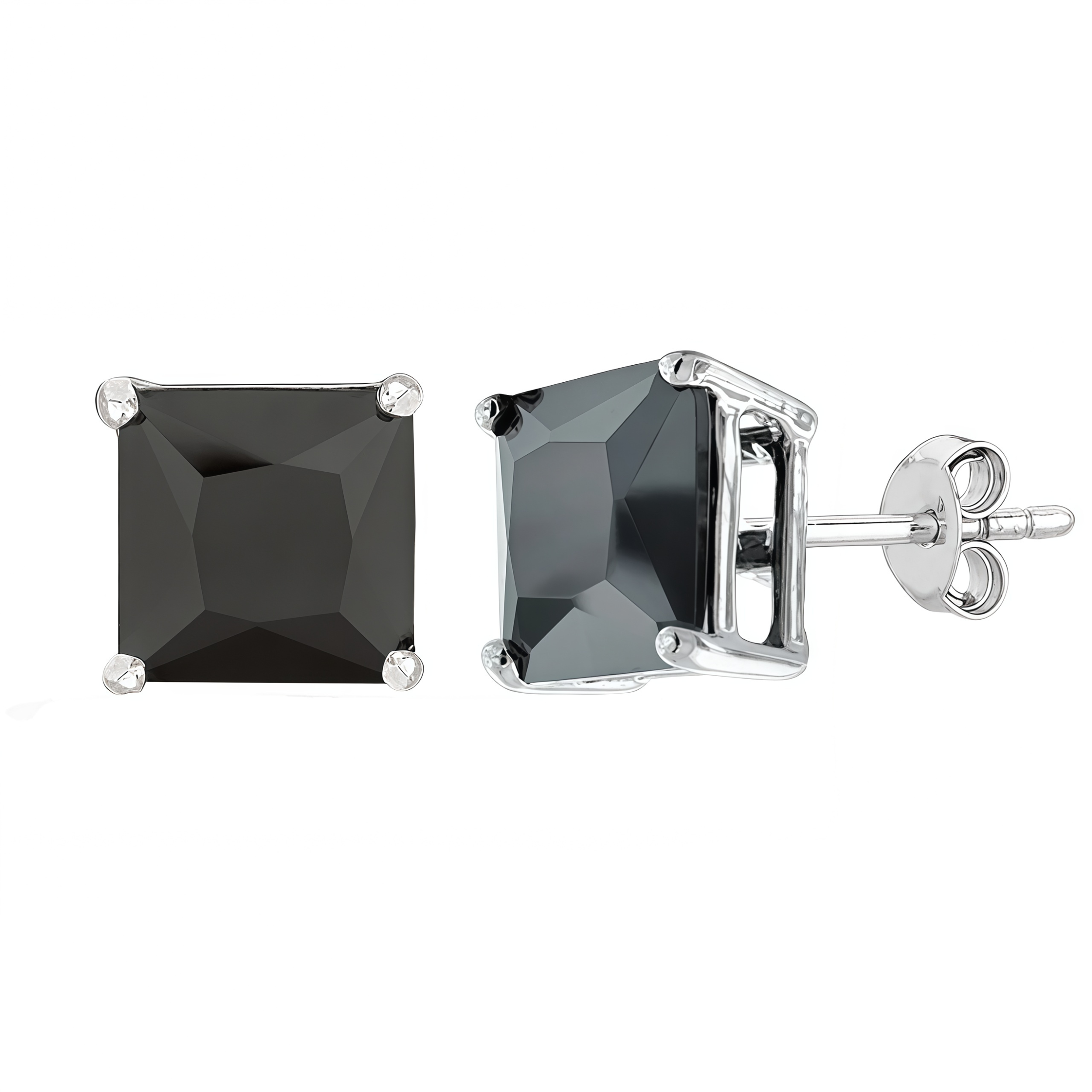 Earrings - Sterling Silver Black Cubic Zirconia Princess Cut Studs (5mm)