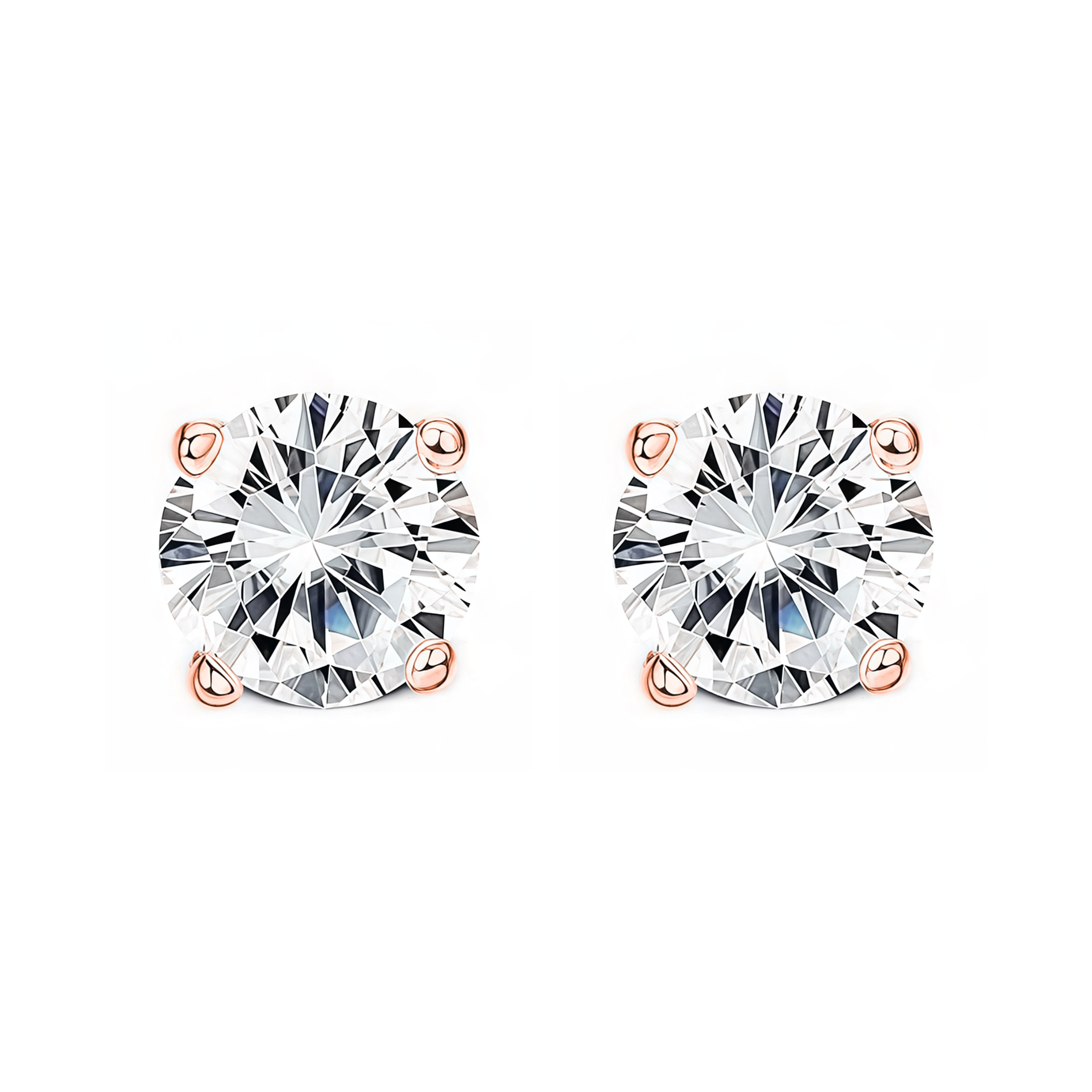 925 Sterling Silver Post Stud Earrings 18K Rose Gold Plated Clear CZ Round Solitaire (7mm)