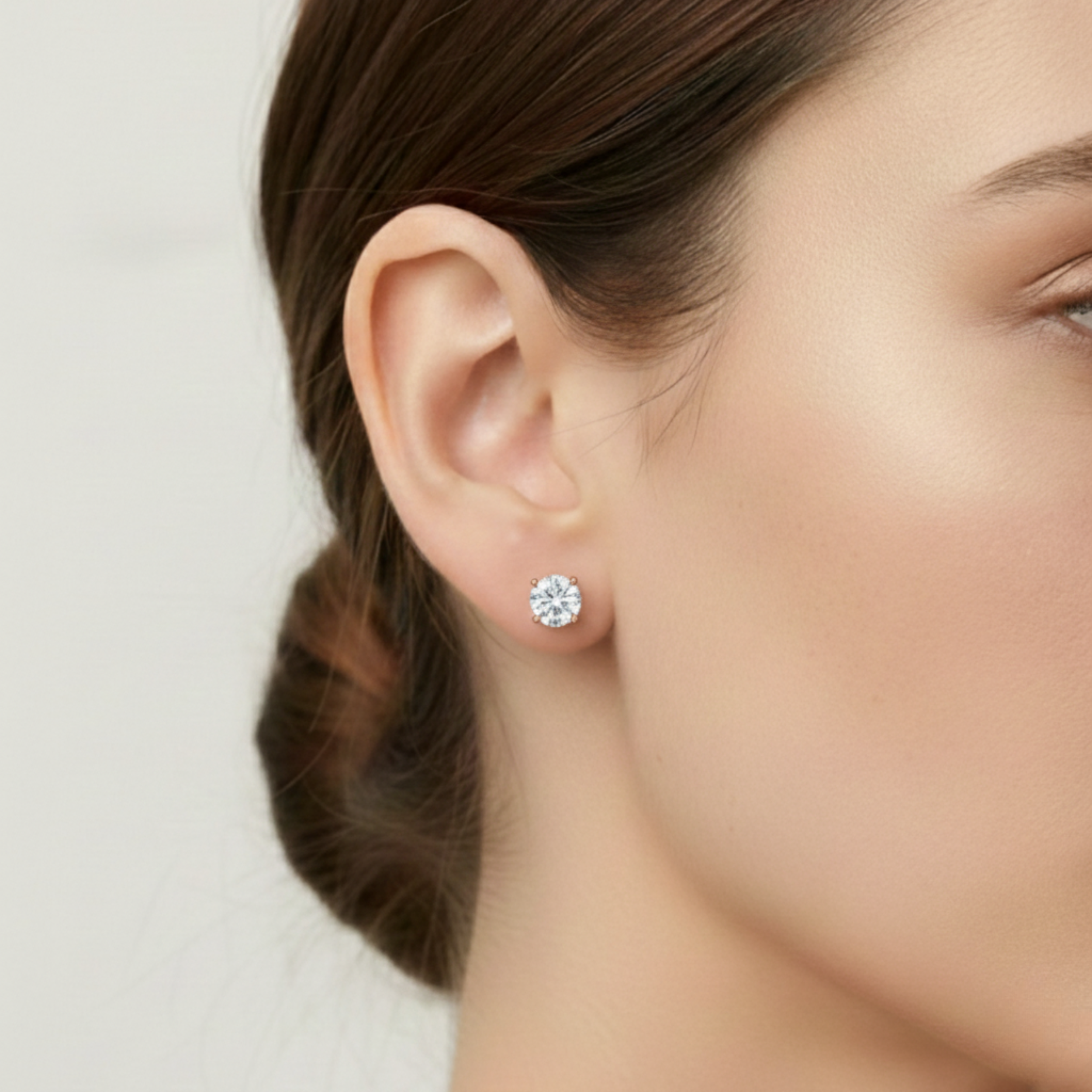 925 Sterling Silver Post Stud Earrings 18K Rose Gold Plated Clear CZ Round Solitaire (7mm)