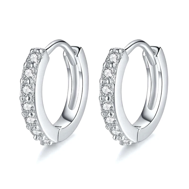 Earrings - S925 Sterling Silver Post 18K White Gold Plated Single Row Cubic Zirconia Huggie Hoop Earring, Hypoallergenic Hoop for Sensitive Ears (10mm) Earrings - S925 Sterling Silver Post 18K White Gold Plated Single Row Cubic Zirconia Huggie Hoop Earring, Hypoallergenic Hoop for Sensitive Ears (10mm)