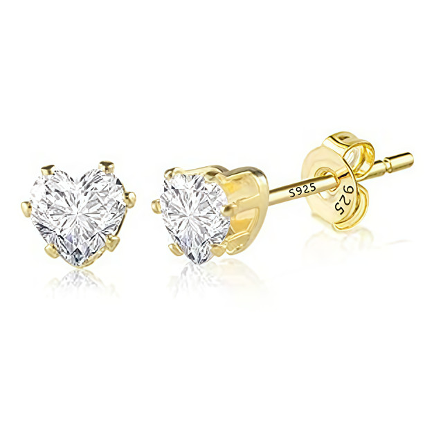 Earrings - 925 Sterling Silver Heart CZ Stud Earrings – 14K Gold-Plated Solitaire Cubic Zirconia Hypoallergenic Studs for Women (5mm) Earrings - 925 Sterling Silver Heart CZ Stud Earrings – 14K Gold-Plated Solitaire Cubic Zirconia Hypoallergenic Studs for Women (5mm)