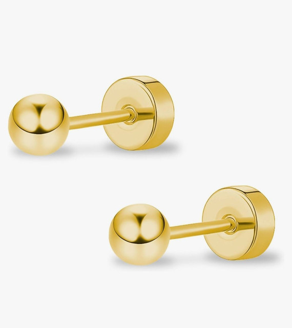 Earrings - S925 Sterling Silver Ball Stud Earring – 14K Gold-Plated Dainty Polished Hypoallergenic Stud for Women (5mm)