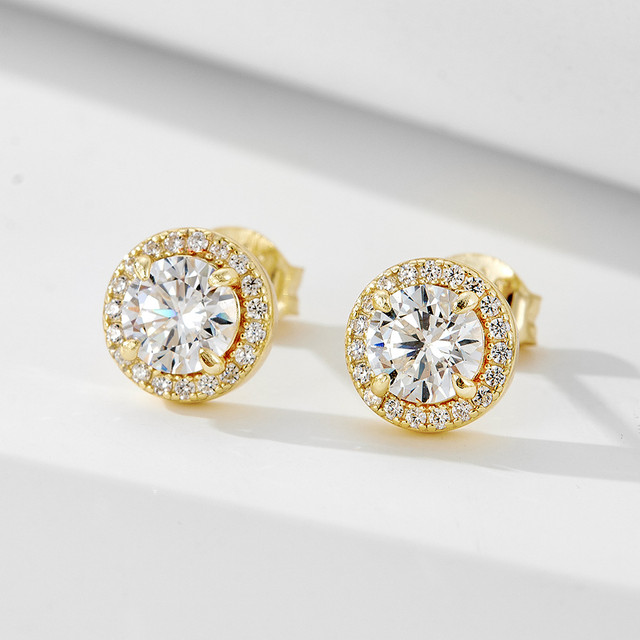 Earrings - S925 Sterling Silver Round Halo Stud Earring – 18K Gold-Plated Brilliant Cubic Zirconia Hypoallergenic Stud for Women (8.5mm) Earrings - S925 Sterling Silver Round Halo Stud Earring – 18K Gold-Plated Brilliant Cubic Zirconia Hypoallergenic Stud for Women (8.5mm)