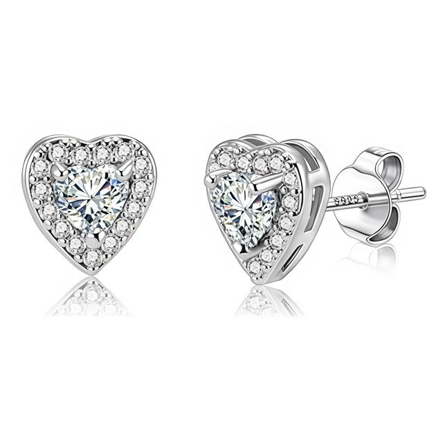 Earrings - S925 Sterling Silver Heart Halo Stud Earring – 18K White Gold Plated Brilliant Cubic Zirconia Hypoallergenic Stud for Women (8mm) Earrings - S925 Sterling Silver Heart Halo Stud Earring – 18K White Gold Plated Brilliant Cubic Zirconia Hypoallergenic Stud for Women (8mm)