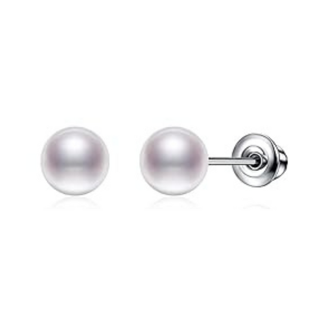 925 Sterling Silver Stud Earrings Round White Pearl (5mm)