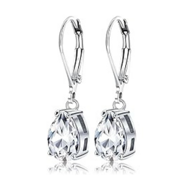 Earrings - Silver Dangle Teardrop 5A Cubic Zirconia Earring – Sparkling Hypoallergenic Leverback Dangling Earring for Women (10mm) Earrings - Silver Dangle Teardrop 5A Cubic Zirconia Earring – Sparkling Hypoallergenic Leverback Dangling Earring for Women (10mm)