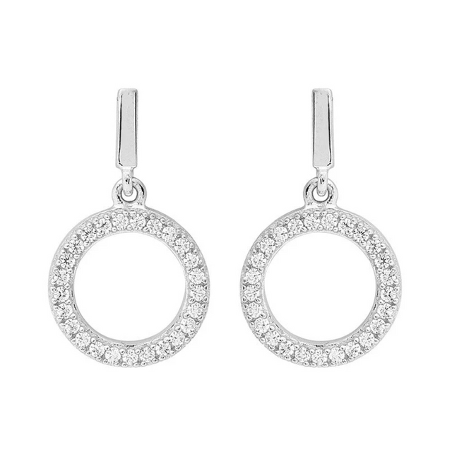 Earrings - 925 Sterling Silver Open Circle Cubic Zirconia Dangle Earring – Sparkling Hypoallergenic Earring for Women