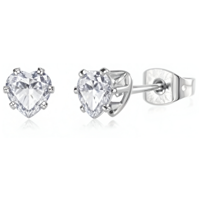 Earrings - 925 Sterling Silver Heart Cubic Zirconia Stud Earring – Solitaire Sparkling Hypoallergenic Earring for Women Earrings - 925 Sterling Silver Heart Cubic Zirconia Stud Earring – Solitaire Sparkling Hypoallergenic Earring for Women