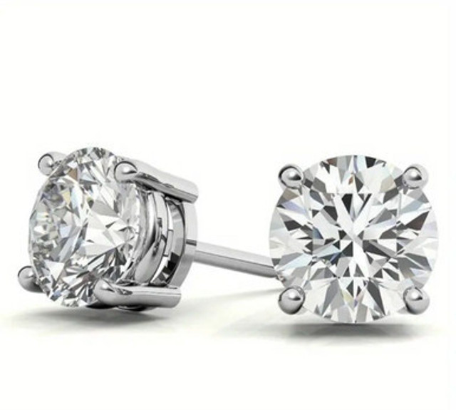 Earrings - 925 sterling silver earrings 14K Small Gold Plated Round Cubic Zirconia Stud – Sparkling Solitaire Hypoallergenic Earring for Women (8mm)