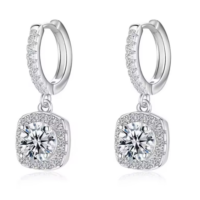 Earrings - Sterling Silver Round Halo Cubic Zirconia Dangle Earring – Huggie Sparkling Hypoallergenic Earring for Women Earrings - Sterling Silver Round Halo Cubic Zirconia Dangle Earring – Huggie Sparkling Hypoallergenic Earring for Women