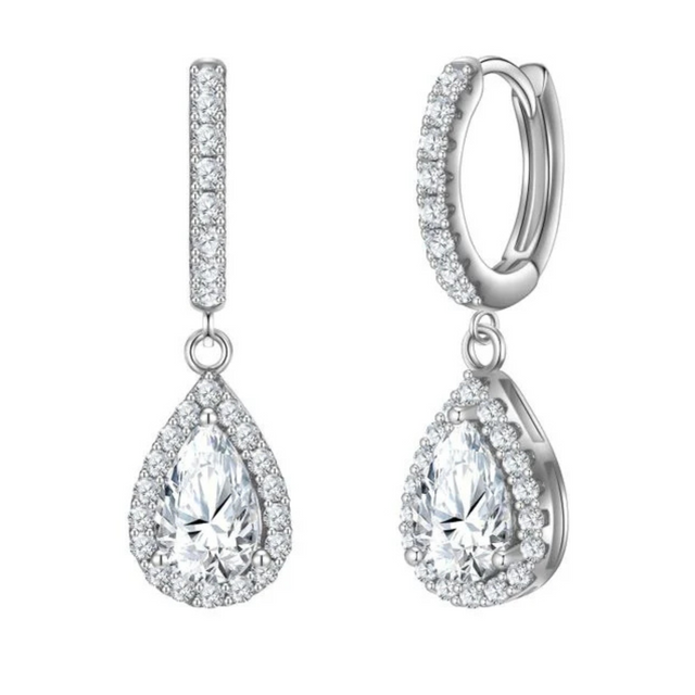 Earrings - Sterling Silver Teardrop Halo Cubic Zirconia Dangle Earring – Huggie Sparkling Hypoallergenic Earring for Women Earrings - Sterling Silver Teardrop Halo Cubic Zirconia Dangle Earring – Huggie Sparkling Hypoallergenic Earring for Women