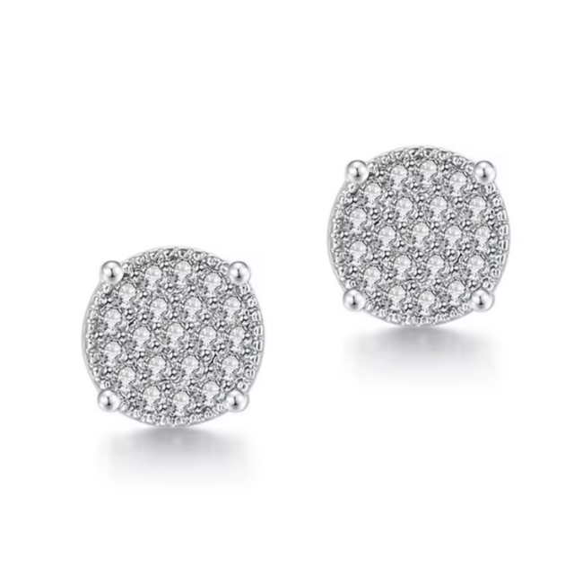 Earrings - Sterling Silver Round Pave Cubic Zirconia Stud Earring – Sparkling Hypoallergenic Earring for Women