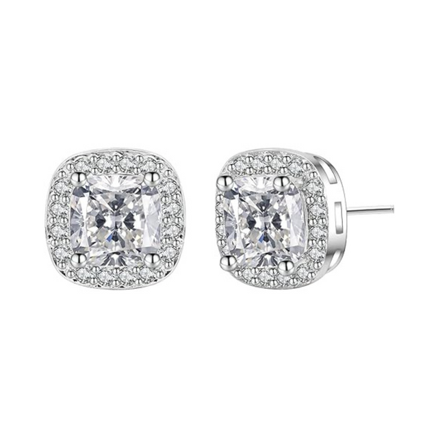 Earrings - Sterling Silver Square Halo Cubic Zirconia Stud Earring – Sparkling Hypoallergenic Earring for Women Earrings - Sterling Silver Square Halo Cubic Zirconia Stud Earring – Sparkling Hypoallergenic Earring for Women