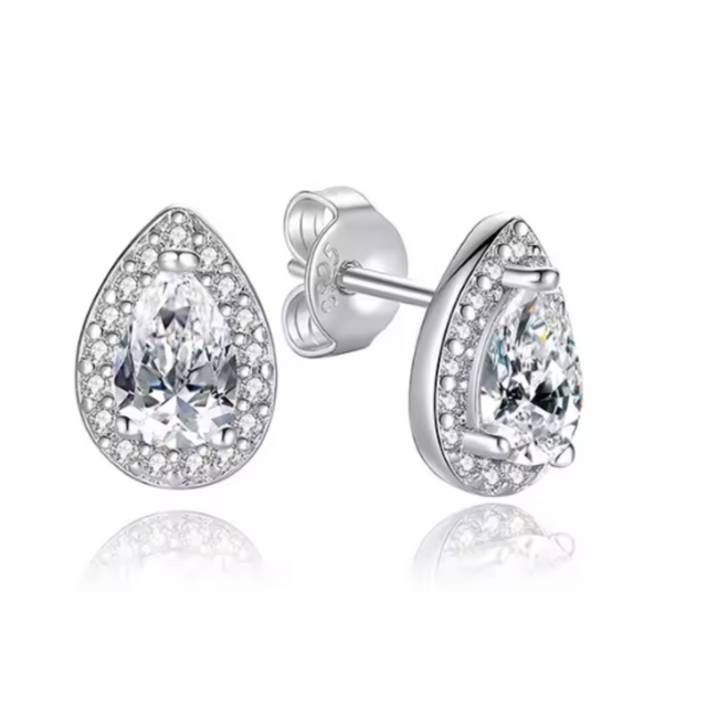 Earrings - Sterling Silver Teardrop Halo Cubic Zirconia Stud Earring – Sparkling Hypoallergenic Earring for Women Earrings - Sterling Silver Teardrop Halo Cubic Zirconia Stud Earring – Sparkling Hypoallergenic Earring for Women