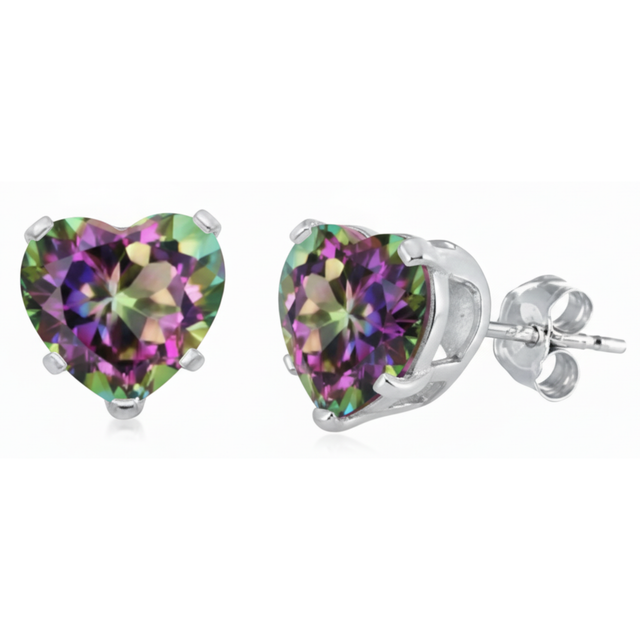 Earrings - Sterling Silver Mystic Rainbow Topaz Cubic Zirconia Heart Cut Studs (5mm)