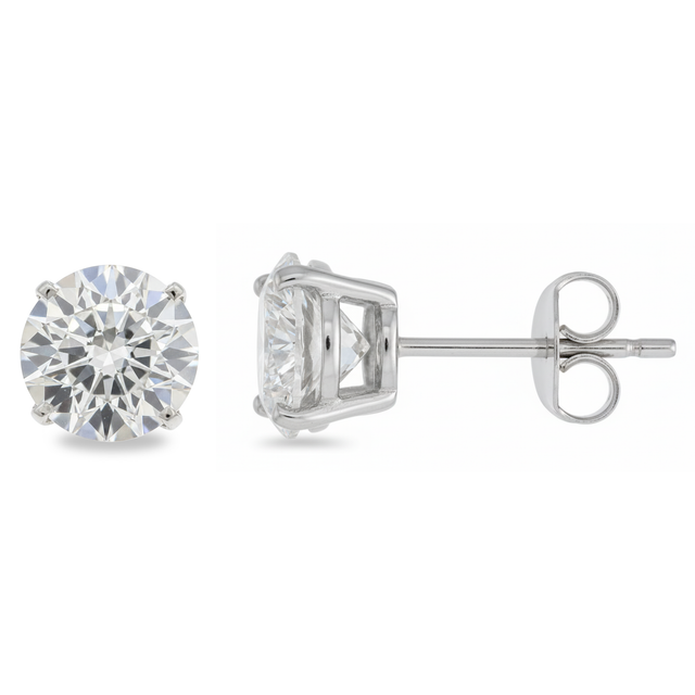 Earrings - Sterling Silver Rhodium Plated Clear Cubic Zirconia Round Studs (6mm)