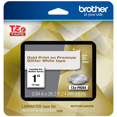 Brother TZe-PR254 1 Gold On Premium Glitter White P-touch Tape - 24mm ...