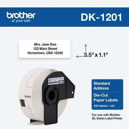 Genuine Brother DK1201 Address Labels | 400 Count for QL Printers