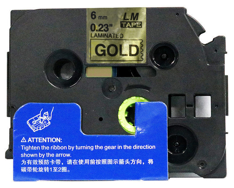LM Tape LMe811 Compatible 1/4 Black On Gold P-touch Tape, 6mm