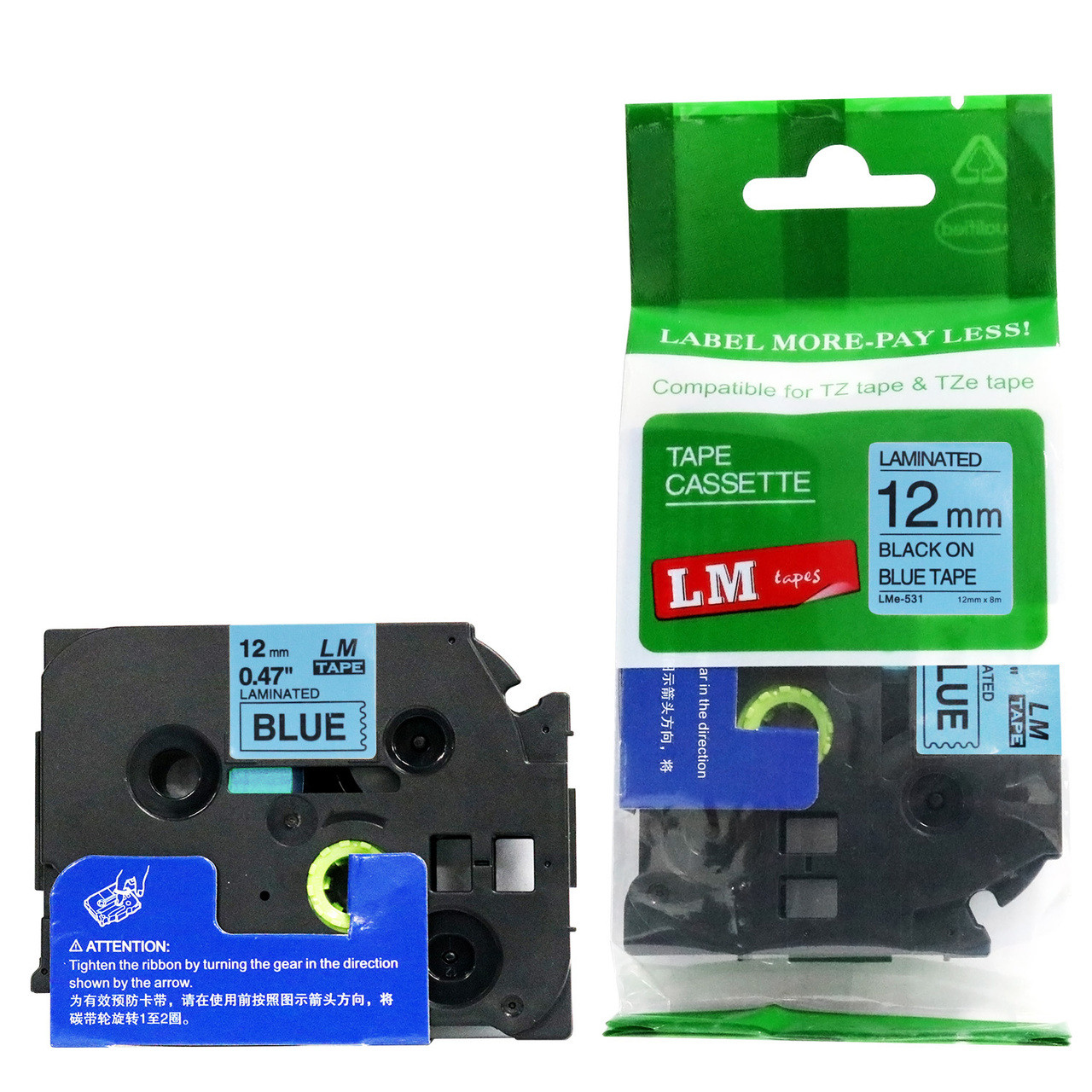 rosemuse Colored tape compact tops ネイビー LM Tape LMe531 Compatible 1/2 Black On Blue P-touch Tape, 12mm
