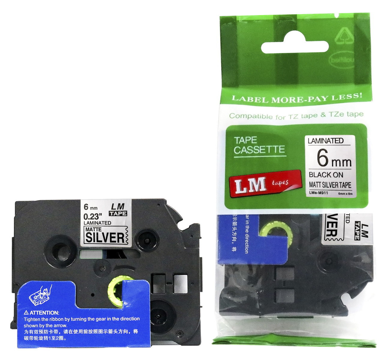 その他 X LM Tape LMeM911 Compatible 1/4 Black On Matte Silver P-touch Tape, 6mm
