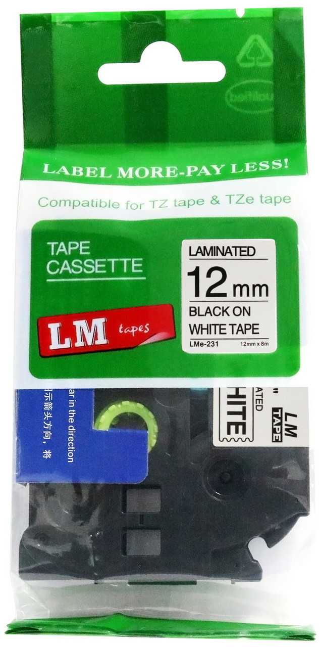 LM Tape LMe231 Compatible 1/2 Black On White P-touch Tape