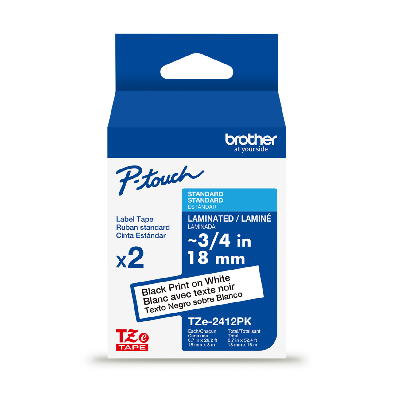 Twin Pack - Brother TZe-241-2PK 3/4 Black On White P-touch Tape