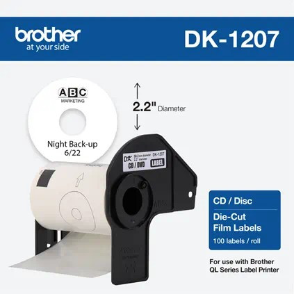 Brother DK1207 CD/DVD Film Labels 2 1/3 (58.2mm) Brother DK1207 CD/DVD Film Labels 2 1/3 (58.2mm)
