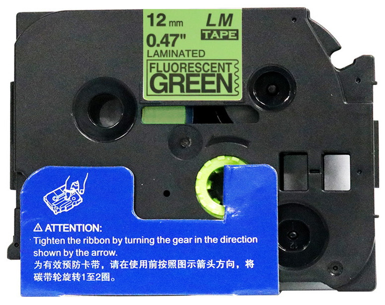 LM Tape Compatible 1/2 Black On Fluorescent Green P-touch Tape