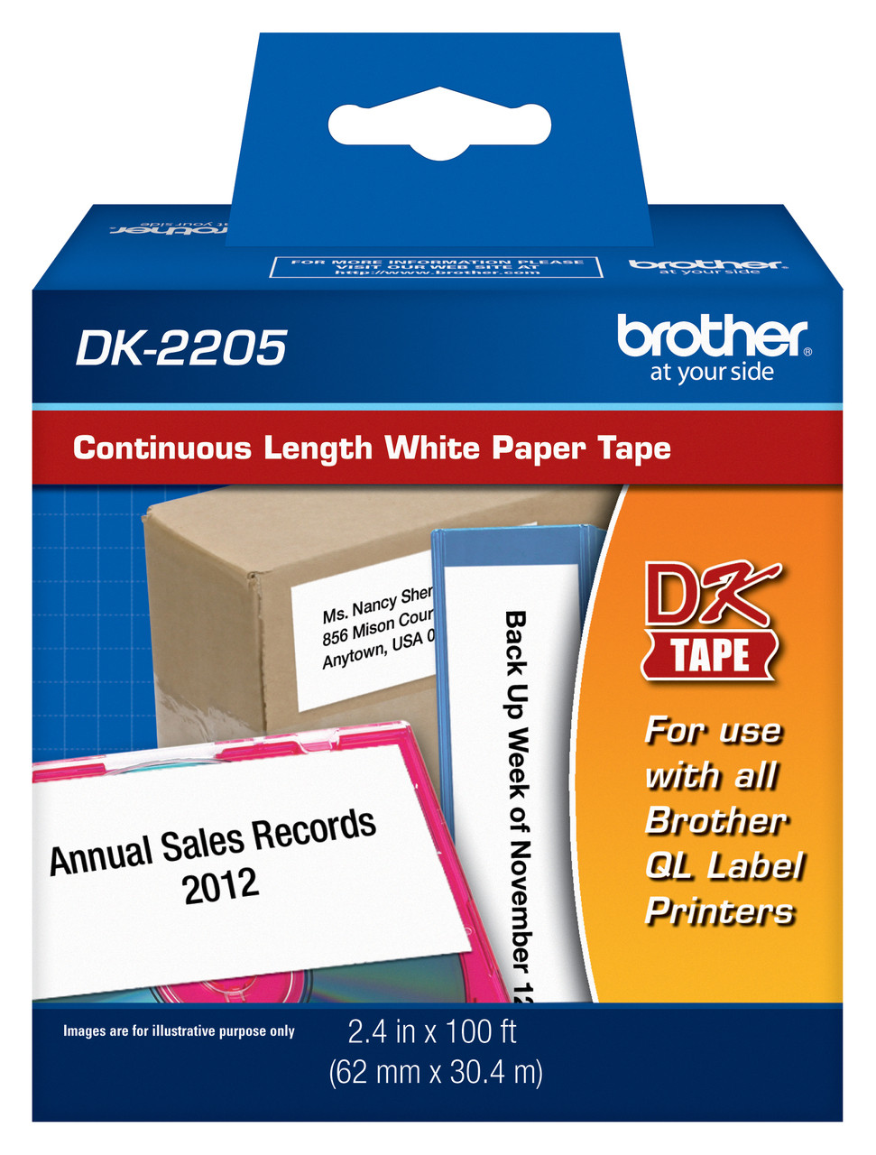 Brother DK2205 Continuous Length Paper Tape – White Adhesive