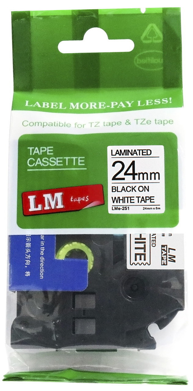 LM Tape LMe251 Compatible 1 In Black On White P-touch Tape