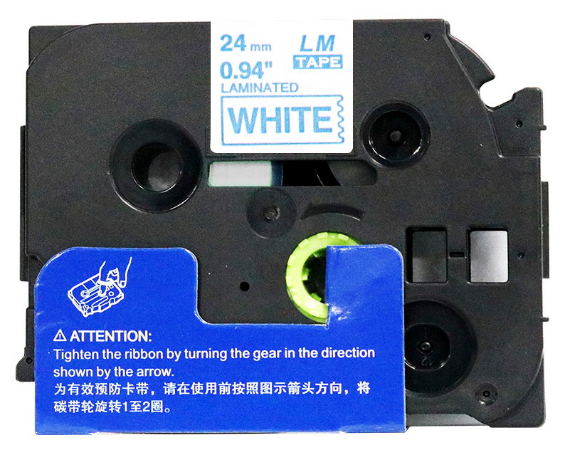 LM Tape LMe253 Compatible 1 In Blue On White P-touch Tape