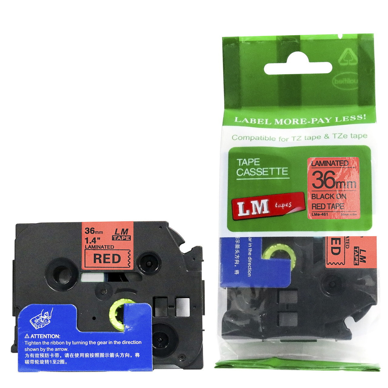 LM Tape LMe461 Compatible 1-1/2 Black On Red P-touch Tape