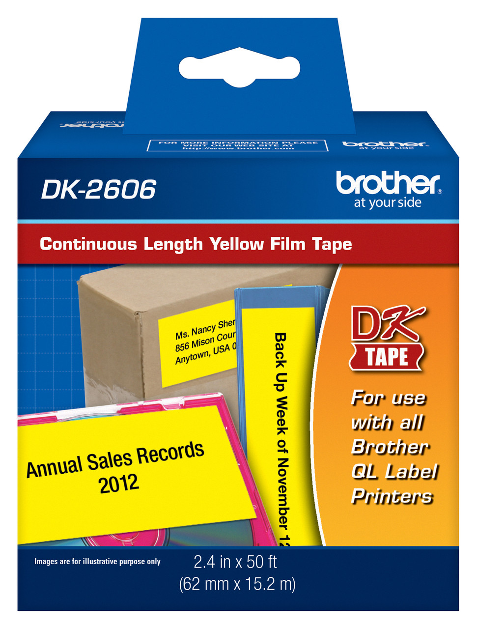 Brother DK2606 Continuous Yellow Film Label 2.4 (62mm)