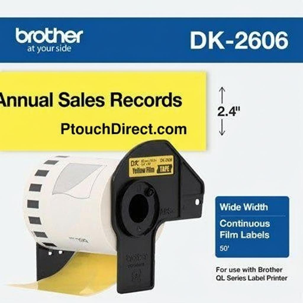 Brother DK2606 Continuous Yellow Film Label 2.4 (62mm)