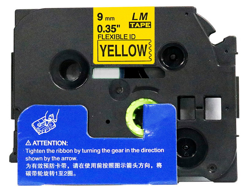 LM Tape Compatible 3/8 Black On Yellow Flexible P-touch Tape