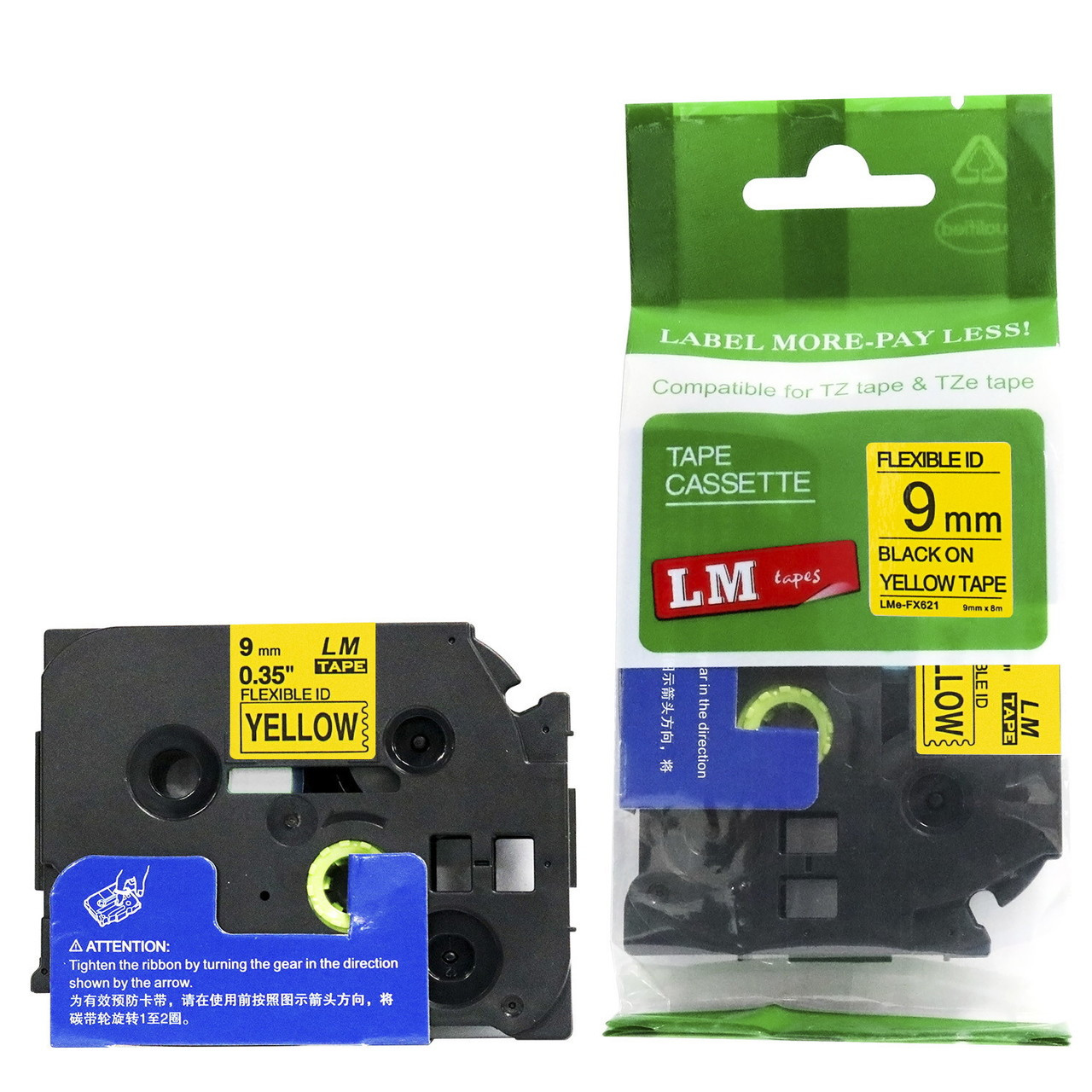 LM Tape Compatible 3/8 Black On Yellow Flexible P-touch Tape