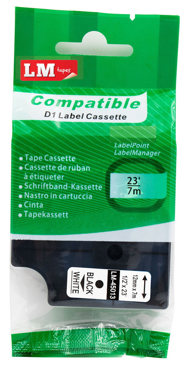 Compatible Dymo 45013 1/2 Black on White D1 Tape - 12mm