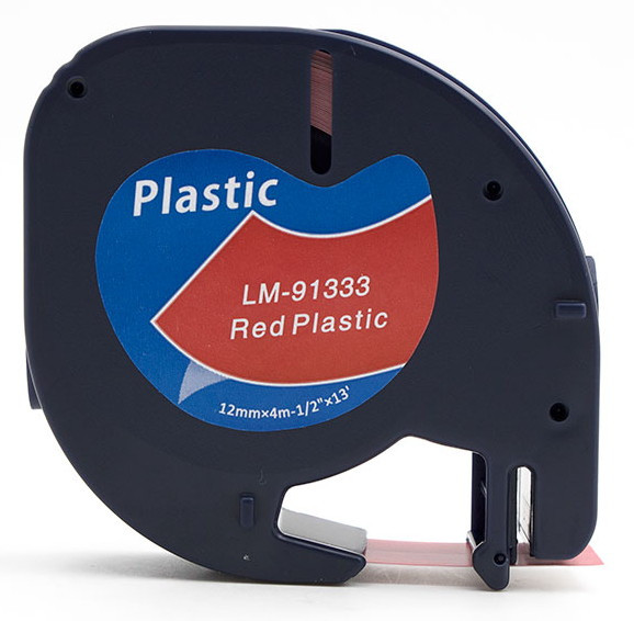 Compatible Dymo 91333 1/2 Red Plastic Label Machine Tape