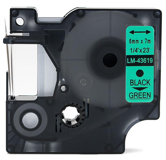 Compatible Dymo 43619 1/4 Black on Green D1 Tape - 6mm