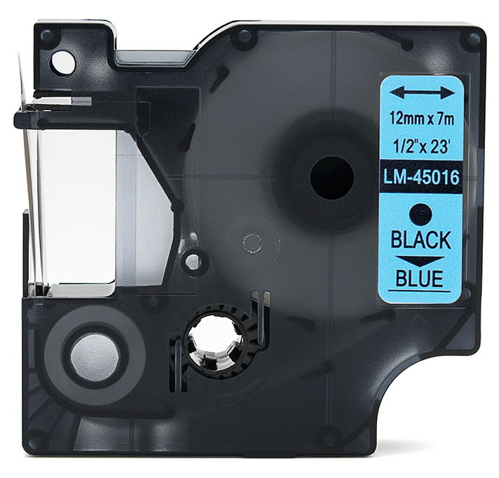 Compatible Dymo 45016 1/2 Black on Blue D1 Tape - 12mm