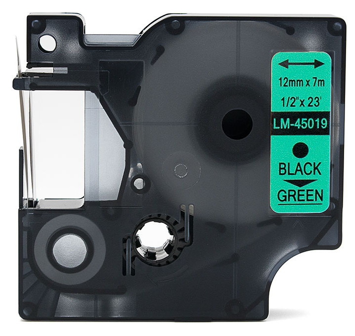 パソコン Compatible Dymo 45019 1/2 Black on Green D1 Tape - 12mm
