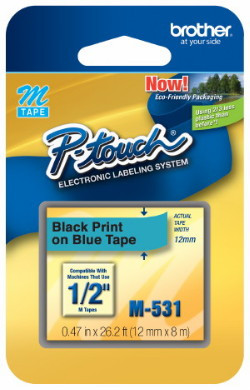 レオ Brother M531 Black on Blue P-touch Label Maker Tape, 12mm M-531