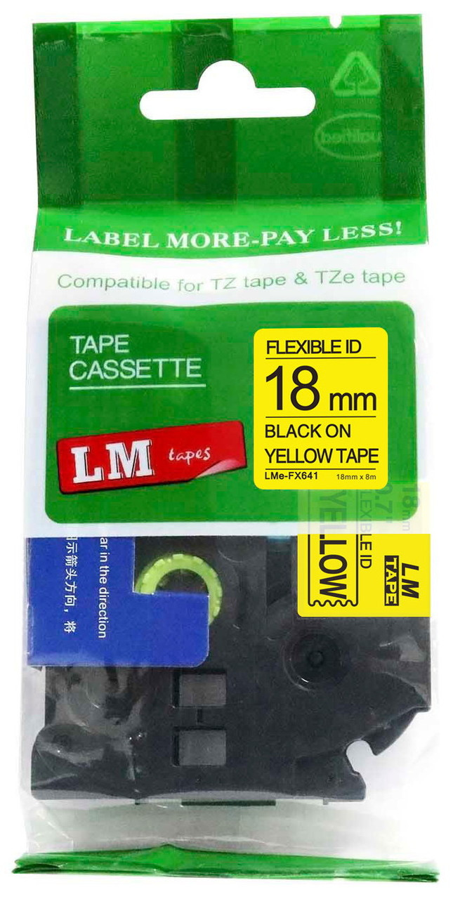 LM Tape Compatible 3/4 Black On Yellow Flexible P-touch Tape