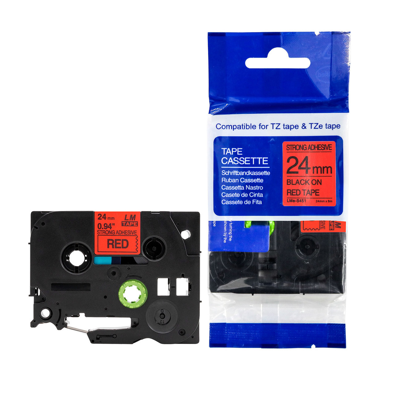 LM Tape Compatible TZe-S451 1 Black On Red Extra Strength Tape