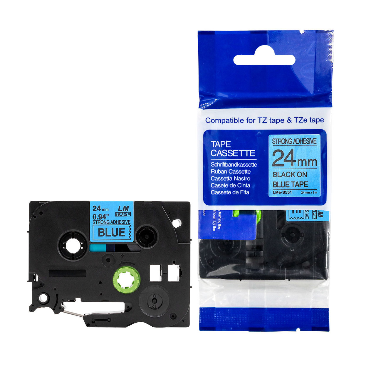 LM Tape Compatible TZe-S551 1 Black On Blue Extra Strength Tape