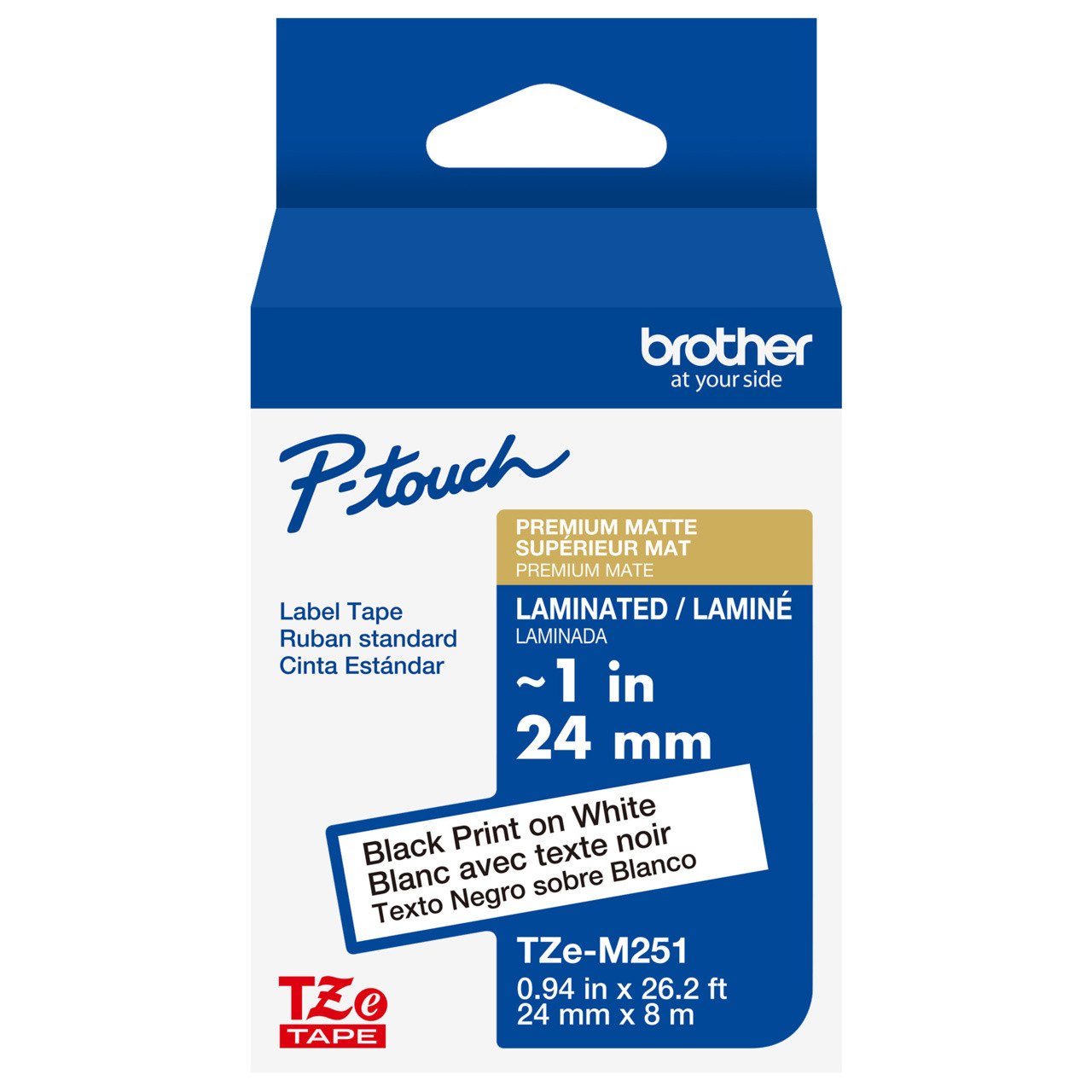 Brother TZe-M251 1 Black On Premium Matte White P-touch Tape